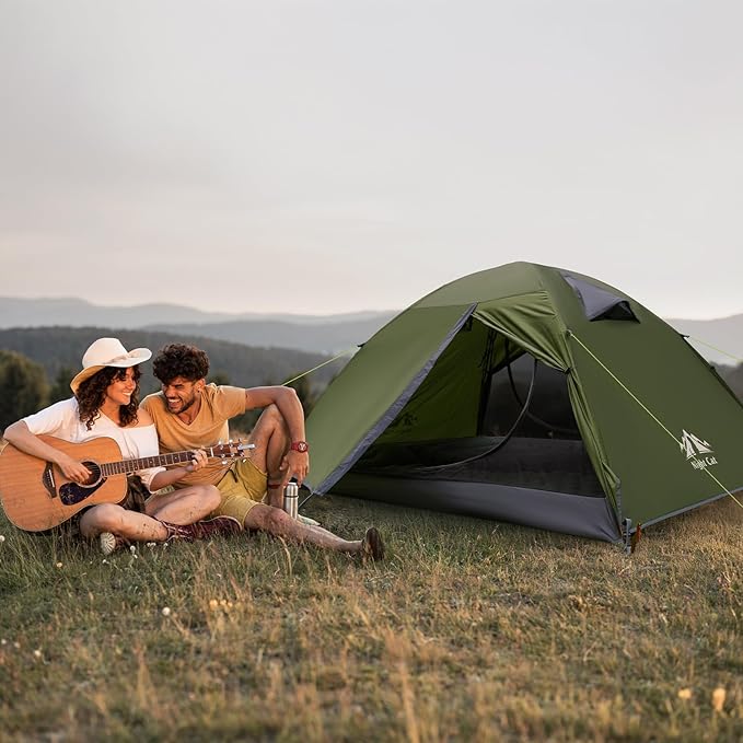 Night Cat 2-Persons Backpacking Tent: Waterproof Lightweight Camping Tent for Two People Hiking Outdoor Mountain with Aluminum Poles and Rainfly Green