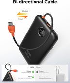 VIYISI Slim Portable Charger Power Bank 10000mAh, PD 20W Fast Charging Compact Battery Pack with Built-in USB C Cable, Travel Essential Compatible with iPhone 17 16 15, Samsung A16 S24, Android-Black
