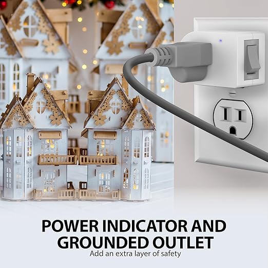 Fosmon Grounded Outlet with ON/Off Switch, 3 Prong Electrical Plug Outlet Extender Switch, 245J Single Port Power Adapter Surge Protector, 15A Circuit Breaker, White, ETL Listed