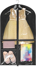 Univivi Dance Costume Bags Garment Bag 40 Inch Hanging Clothes for Dance Competitions, with 3 Medium Clear Zipper Pockets for Dance Costumes, Closet Storage(Clear Black)