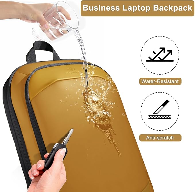 hk Business Backpack for Men 17 Inch,Slim & Expandable Waterproof Travel Laptop Backpack with USB Charger Port (Yellow)