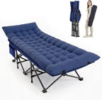 Camping Cot, Folding Camp Cot for Adults, Portable Outdoor Cot with Carry Bag & Mattress, Fast Setup, Lightweight Compact Bed for Travel, Home Office Nap (Blue)