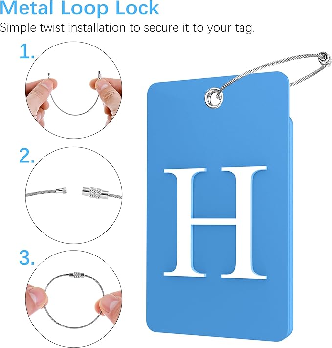 Gostwo 2 Pack Luggage Tags for Suitcases, 26 Initial Letter Travel Luggage Baggage Identification Labels ID Tag Fully Bendable Tags with Stainless Steel Loop (Blue) (Letter H)