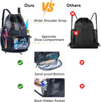 Mesh Drawstring Backpack with Shoe Compartment, Sandproof Beach Swim Bag with Wet Pocket, Pool Gym Shower Bag for Travel Summer Camp