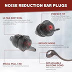 Corded Ear Plugs for Work 2 Pairs, 100x Reusable Ultra-Comfy Earplugs with Detachable String, Hearing Protection for Shooting Range Construction Mowing Focus Safety, 25 dB Noise Reduction