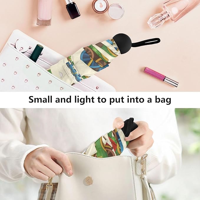 Cowboy Boots Pattern Umbrellas for Rain Windproof Small Folding Compact Mini Travel Umbrella for Purse Lightweight Portable Pocket for Women