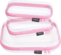YQBRAO 3-Pack Clear Hard Shell Zipper Case Pink, 1.2mm Heavy-Duty Crush-Proof Travel Makeup Bag, TSA Approved Clear Zipper Pouches, Rigid Toiletry & Diaper Bag Organizer for Tech, Toys & Art Supplies