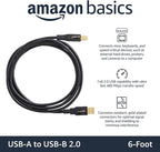 Amazon Basics 24-Pack High-Speed USB 2.0 Cable, USB-A to USB-B for Printers or External Hard Drive, Gold-Plated Connectors, 6 Foot, Black