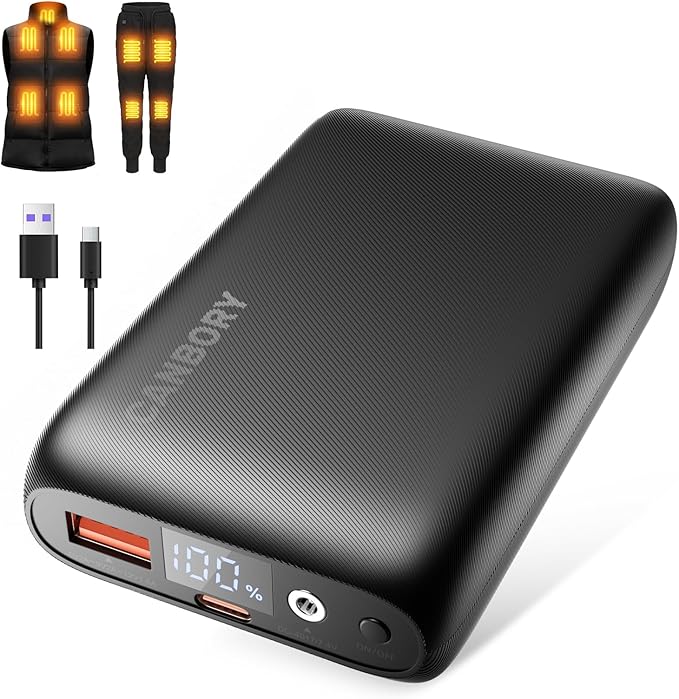 7.4v 16000mah Heated Vest Battery Pack for Wide Range of Heated Clothing, 7.4V/5V Rechargeable Power Bank USB/Type-C/DC Output for Heated Vest Jacket with LED Display