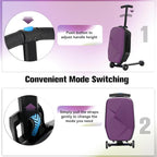 smilesun Scooter Luggage For Kids & Adults， Hardside Ride On Suitcase For Kids Ages 4-15 Multifunctional Lightweight Foldable Carry On Luggage With Wheels Ride On For Children Teenagers（Purple）