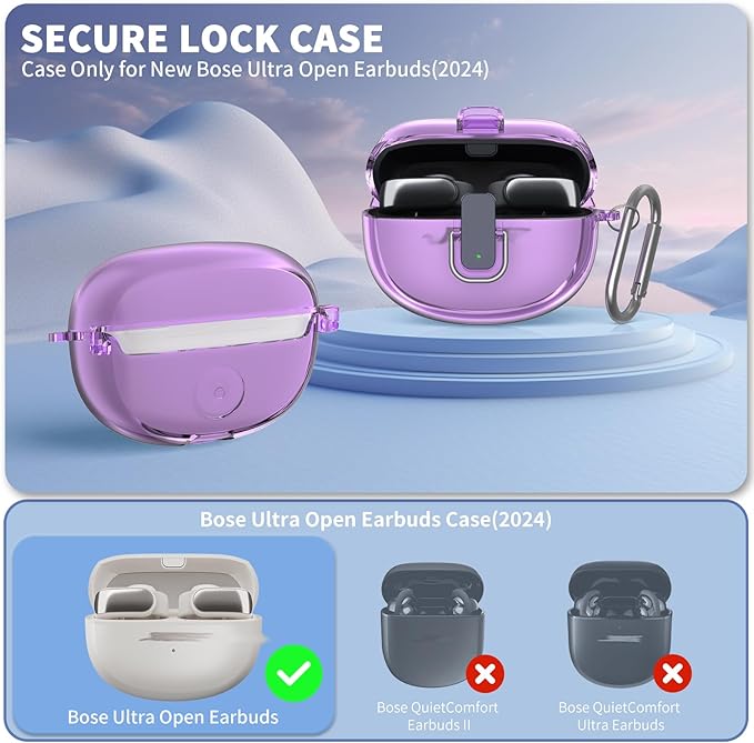[Secure Lock] for Bose Ultra Open Earbuds Case(2024), TUDIOW Clear TPU Shockproof Protective Cover for Bose Open Ear Wireless Earbuds Accessories with Cleaning Kit & Keychain (touzi)