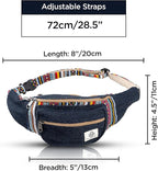 Freakmandu Eco-Friendly Boho Hippie Style Hemp Fanny Pack Blue Hip Waist Bag for Hiking Running Jogging (Azure)