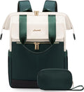 LOVEVOOK Laptop Backpack for Women, 15.6 Inch Work Laptop Bag with USB Port, Fashion Teacher Nurse Backpack Purse, Waterproof Travel Computer Backpack with Organizer Bag, 2PCS, Beige-Green