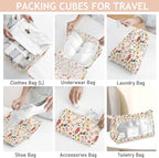 KPX 8 Set Packing Cubes for Travel, Luggage Packing Organizers Accessories Large Toiletries Bag for Clothes Shoes Cosmetics (Retro Flower)