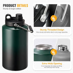Kerilyn Insulated Gallon Jug with Handle, One Gallon, 128oz Stainless Steel, Large Double Vacuum Water Bottle for Hot & Cold Drinks, Wide Mouth, Sweat Proof, Great for Travel, Camping, Green Gradient