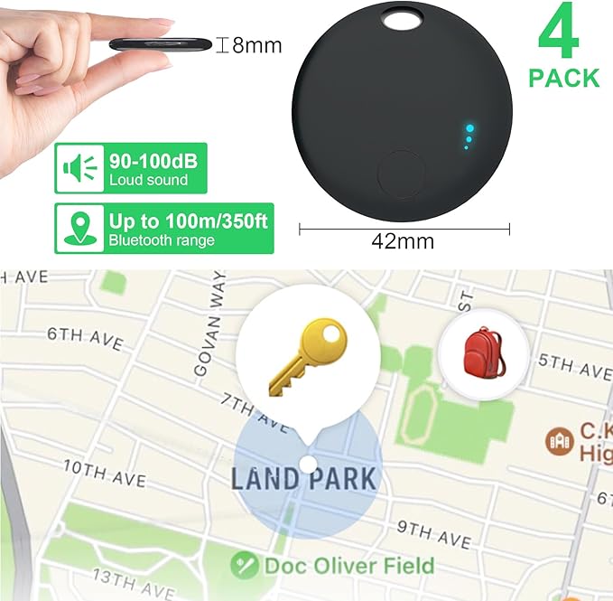Tracker Tag 4 Packs Bluetooth Tracker, Smart Tag Locator Tracking Device, Keys Finder and Item Locator,Air Tracker Item Finders with Find My(iOS Only) Track Your Keys (Black, 4 Pack)
