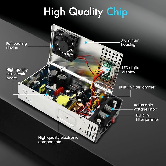 Adjustable 0-60V Power Supply 10A 600W, 110V AC to DC 0-60V Buck Converter 0-10A 600W Power Supply with LCD Display Adjustable Voltage Current 110V/220V AC to 60V DC Converter