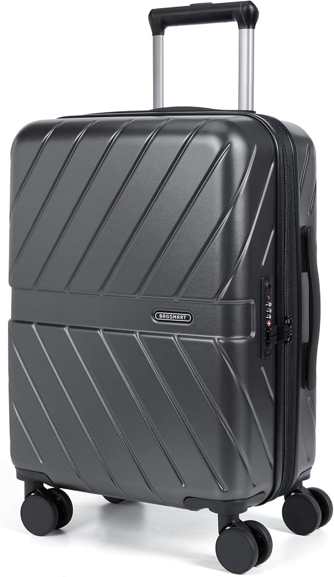 BAGSMART Carry on Luggage 22x14x9 Airline Approved with TSA Lock, 100% Polycarbonate Hardside Suitcase with Spinner Wheels, Gray
