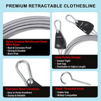 Retractable Clothesline Outdoors, Travel Clothes Drying Line, Heavy Duty Dual Pulley System with Nylon-Coated Steel Wire, Portable Laundry Line for Camping, Backyard, RV, Cruise Ships (40Ft)
