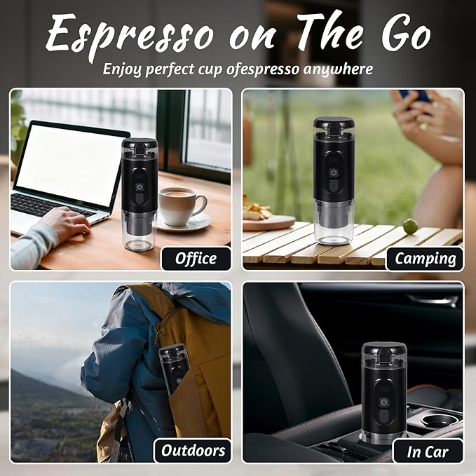 Portable Espresso Maker,Electric Travel Coffee Machine with Self-Heating and 20 Bar Pressure USB-C Rechargeable, Smart Display, 2-in-1 Capsule and Ground Compatible for Camping, RV, Car and Office