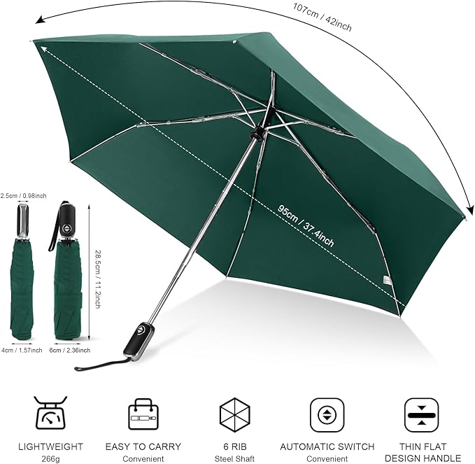 Compact Travel Umbrella for Purse - Flat Handle, Waterproof for Light Rain