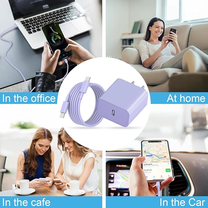 iPhone 17 16 15 Charger Fast Charging, [ETL Certified] 2 Pack 10FT USB C Charger Cable with 20W Type C Fast Charging Block for iPhone 17/17 Pro/17 Pro Max/16/16 Pro/16 Pro max/16 Plus/15（Purple）