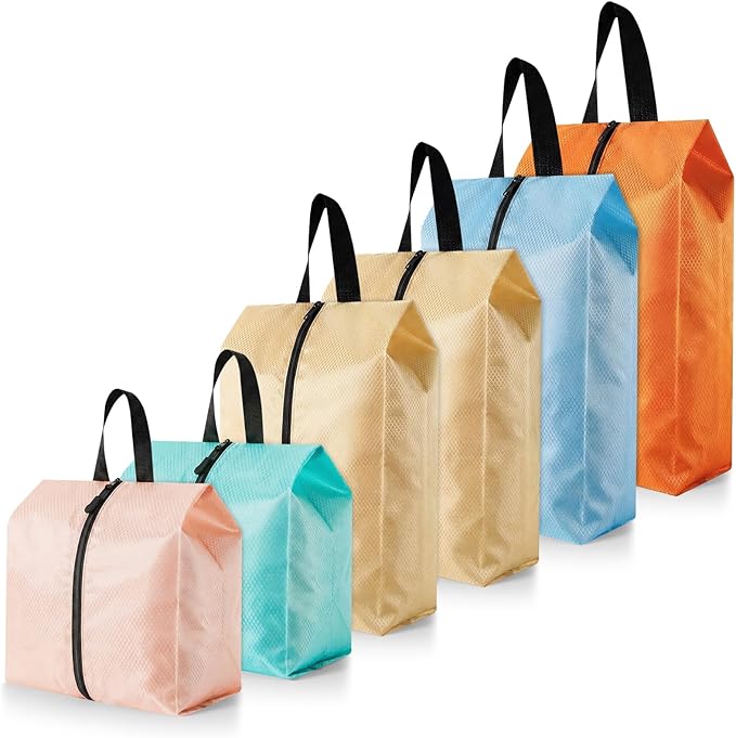 6 Pcs Travel Shoe Bags with Zipper Nylon Portable Waterproof Suitcase Shoe Organizer Packing for Golf(Mixed,Pastel)