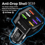 Amiss Car Charger Adapter, 6 USB Multi Port, Fast Charger, Include QC 3.0 and 5 Other Ports, Car Interior Accessories, Fit for iPhone 17/16/15/14/13Pro Max, Samsung, Android (Bright Black)