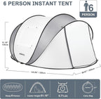 Pop Up Camping Tent, 2/4/6 Person Instant Tent Waterproof PU4500mm, Spacious Ventilated Camping Tent with Front Porch, Quick Setup Lightweight Portable for Outdoor Camping Hiking Beach