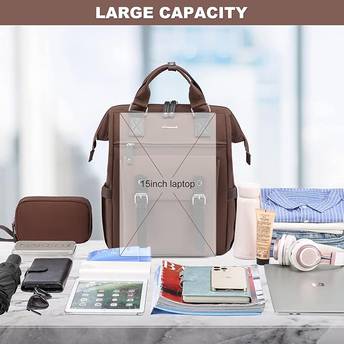 LOVEVOOK Laptop Backpack for Women Work Travel Commuter Backpack Business Computer Bag Teacher Doctor Nurse Bags College Backpack Purse Laptop Bag, 15.6 Inch, Coffee-black