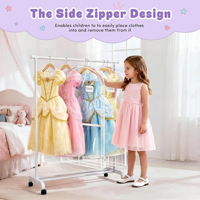 SLEEPING LAMB Dual-sided 6 Pockets Dance Garment Bags for Dancers, 40" Clear Kids Dance Costume Bag for Dance Competition Hanging Garment Bag for Ballet, Outfits, Cheer Uniform, Dress, 2 Packs, White