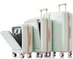 Merax 3 Piece Luggage Set Spinner Hardshell Lightweight TSA Lock and USB Port, Cup Holder, 20inch or 24inch with Front Opening Design, Light Green