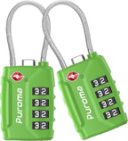 Puroma 2 Pack TSA Approved Luggage Locks, 4 Digit Combination Travel Cable Locks Resettable Code Lock with Zinc Alloy Body for Suitcase, Toolbox, Backpack, Bag, Gym Locker (Basic Green)