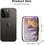 ELFISH Mini RFID Aluminum Wallet Credit Cards Holder Business Card Case Metal ID Case for Men Women（Light Purple Marble