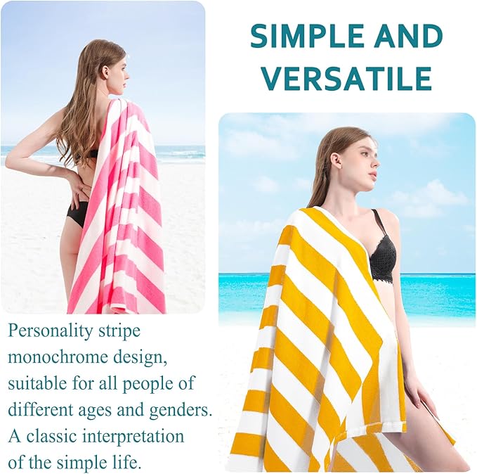 4 Packs Extra Large Bath Towels Striped Beach Towel Set Bathroom Sheets Bulk Oversized XL Big Fluffy Absorbent Microfiber Soft Blanket Turkish Hotel Shower Pool Hot Tub Toallas Baño Grandes Pink
