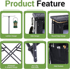 Nice C Camping Kitchen Station, Camping Table, Picnic Table, Portable Grill Table, Folding Cook Table, Upgrade Light Stand and Windshield Station & Organizers, Carry Bag for Beach, Picnic (Black)