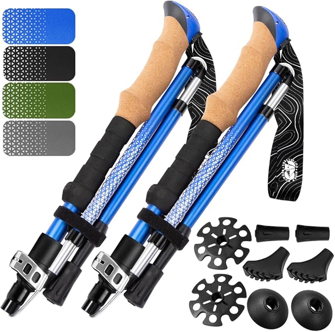 Premium Foldable Hiking Poles by USA Brand - Adjustable, Lightweight Trekking Poles Made of Aircraft Aluminum, Metal Locks Cork EVA Grips