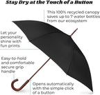 Totes Auto Open Water Repellent Stick Umbrella with Classic Wood J Hook Handle