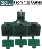 3-Prong Grounded Outdoor Wall Adapter, UL Listed Outlet Splitter, Weatherproof Heavy Duty Multi Power Plug Extender with Dust-Proof Cover, Green (2 Pack)
