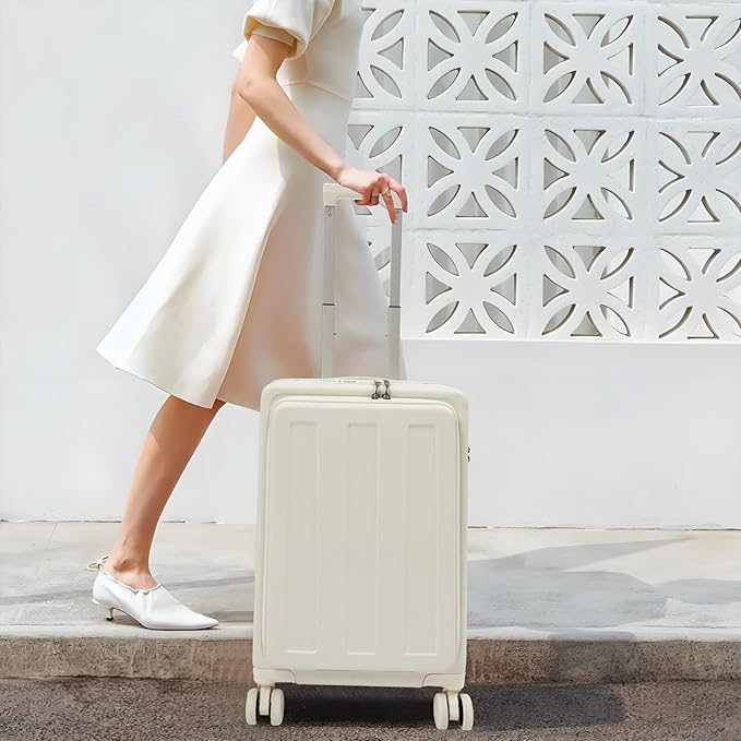 Kids Ride-on Luggage with Foldable Back Rest, 22" Carry On Luggage Travel Trolley Case with Seat for Children, Top Opening Suitcase with Spinner Wheels and Lock (White, 22 Inch)