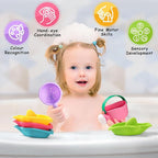 Fajiabao Bath Toys for Kids Ages 1-3 Toddler Bath Toys Mold Free for 2-4 Stacking Boat Water Table Pool Sand Bathtub Sensory Toys for Girls Boys Gifts