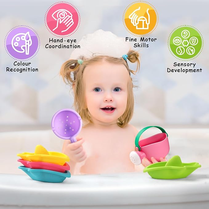 Fajiabao Bath Toys for Kids Ages 1-3 Toddler Bath Toys Mold Free for 2-4 Stacking Boat Water Table Pool Sand Bathtub Sensory Toys for Girls Boys Gifts