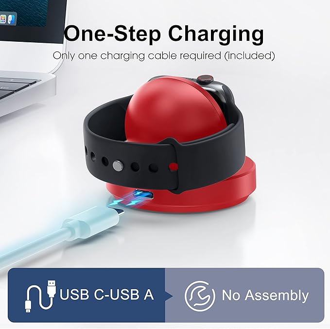 2026 Upgraded for Apple Watch Charger Magnetic Fast Charging Dock,Portable Wireless Charging Stand Compatible with iWatch Series Ultra/SE/11/10/9/8/7/6/5/4/3/2 Support Nightstand Mode-Red
