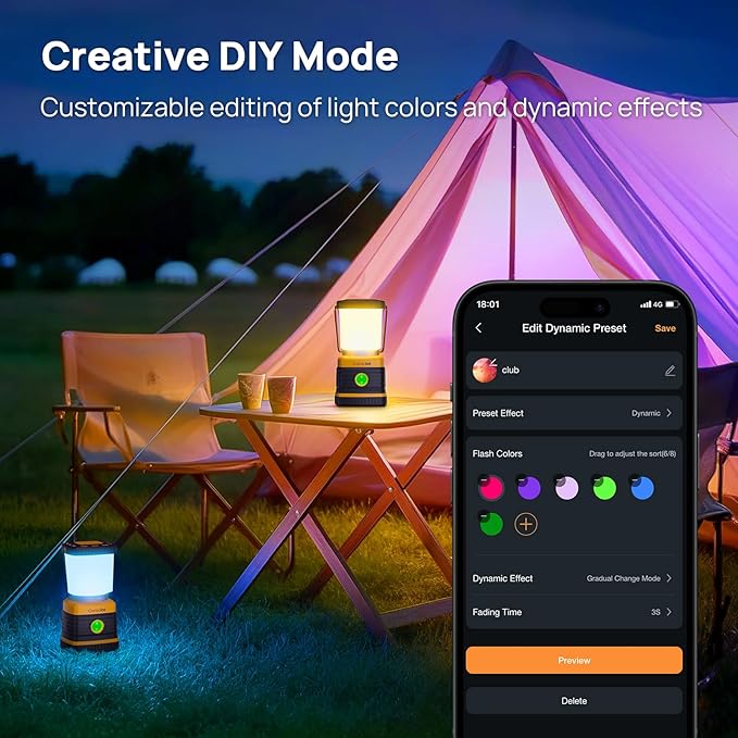 Consciot Smart RGBTW Battery Powered LED Lantern with APP Control, 1000LM, Tunable White 2700K-6500K & 16 Million Colors Dimmable Lamps, with Music Sync, DIY Scenes, Vivid Group Light Show Mode & More