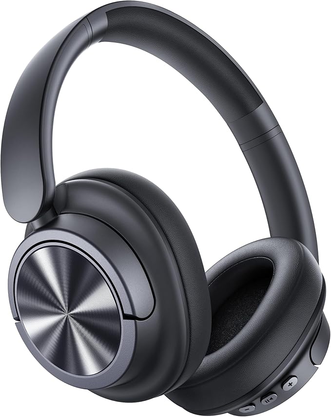 Hybrid Active Noise Cancelling Headphones 120H Playtime Wireless Headphones Bluetooth 6.0 Over Ear Headphones with 6 ENC HD Call Mic, Hi-Res 360° Spatial Audio ANC Headphone for Travel Workout Black
