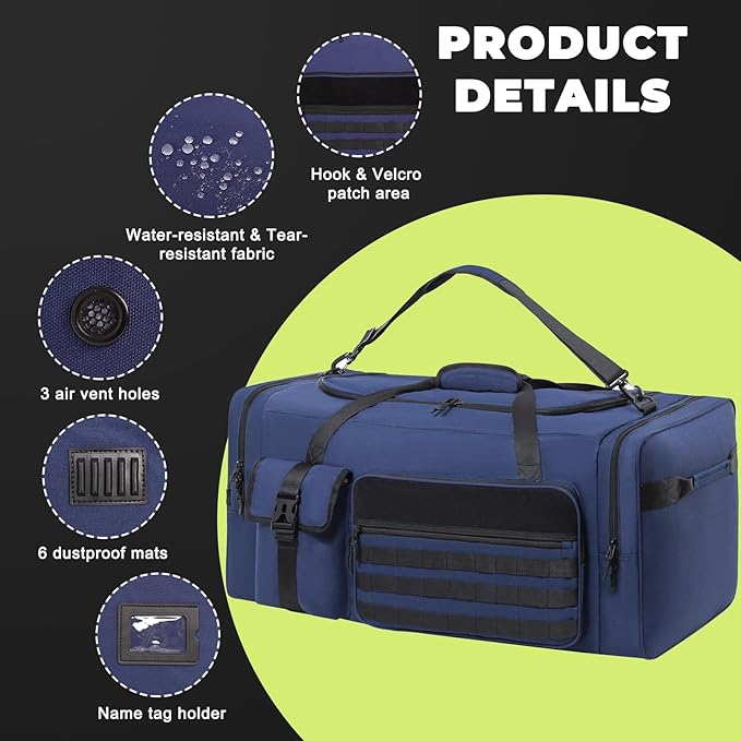 100L Sports Duffle Bag – 32" Large Gear Bag for Men & Youth, Baseball, Soccer & Track Equipment, Heavy Duty Travel Weekender & Flight Duffel with Large Side Pockets (Blue)