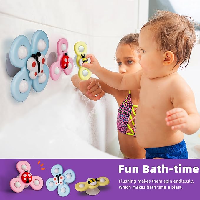 LiKee Strong Suction Cup Fidget Rotating Sensory Bath Toys for Baby Christmas Stocking Stuffers, Airplane Car Travel Table & Window Toys for Toddler Boys and Girls, 10+ Months