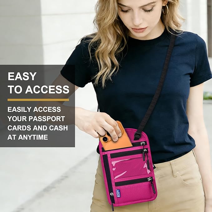 Neck Wallet with RFID Blocking - Hidden Travel Passport Holder Pouch | Concealed Under Clothing, Anti-Theft Security | Adjustable & Lightweight for Vacation, Airports