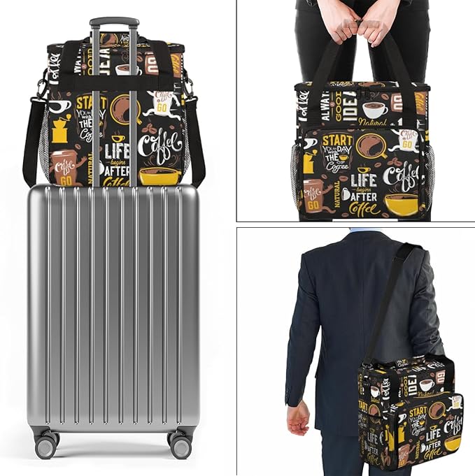 Start Your Day with Coffee Travel Bag Compatible with Keurig K-Mini, Single Serve Coffee Brewer Carrying Case Compatible for K-Mini Plus with Multiple Pockets for K-Cup Pods (Bag Only)