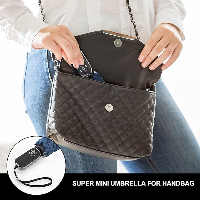 Compact Travel Umbrella for Purse - Flat Handle, Waterproof for Light Rain